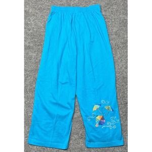 Decorated Originals Pants Womens L Blue Cropped Elastic Waist Embroidered VTG